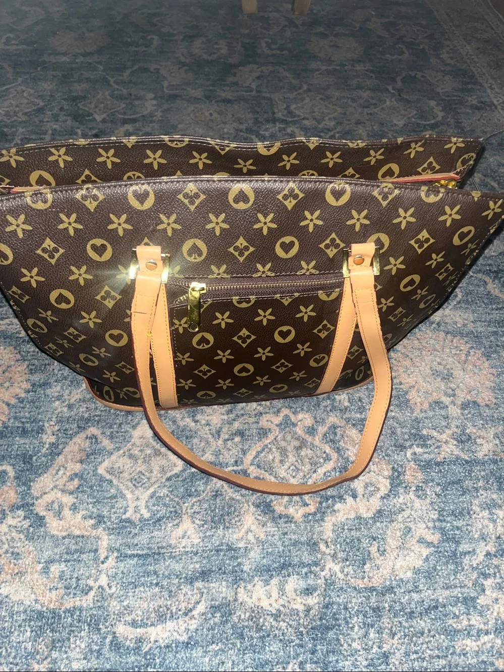 Brown Monogram Canvas Tote with Tan Straps